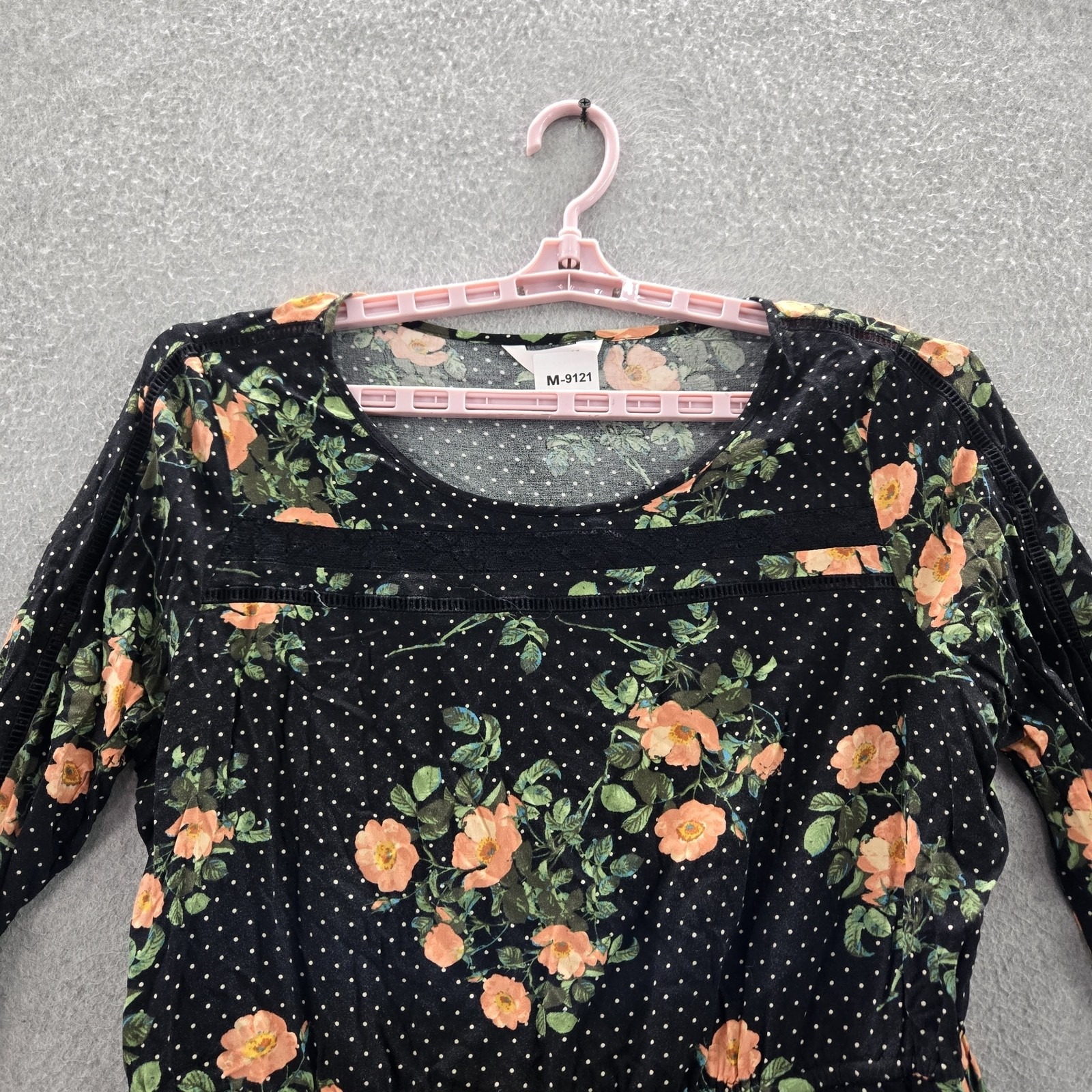 Lauren Conrad Women Dress Xl Black Floral Polka Dot Fit & Flare Ruffle Long